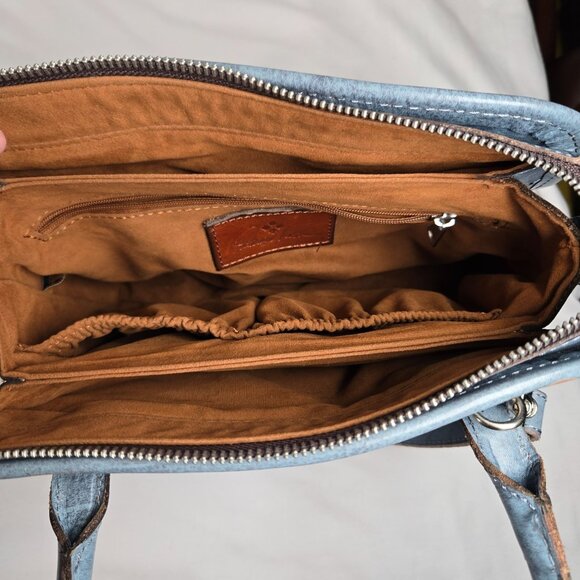 Patricia Nash Blue Leather Embossed Floral Satchel Crossbody Handbag - Picture 7 of 16